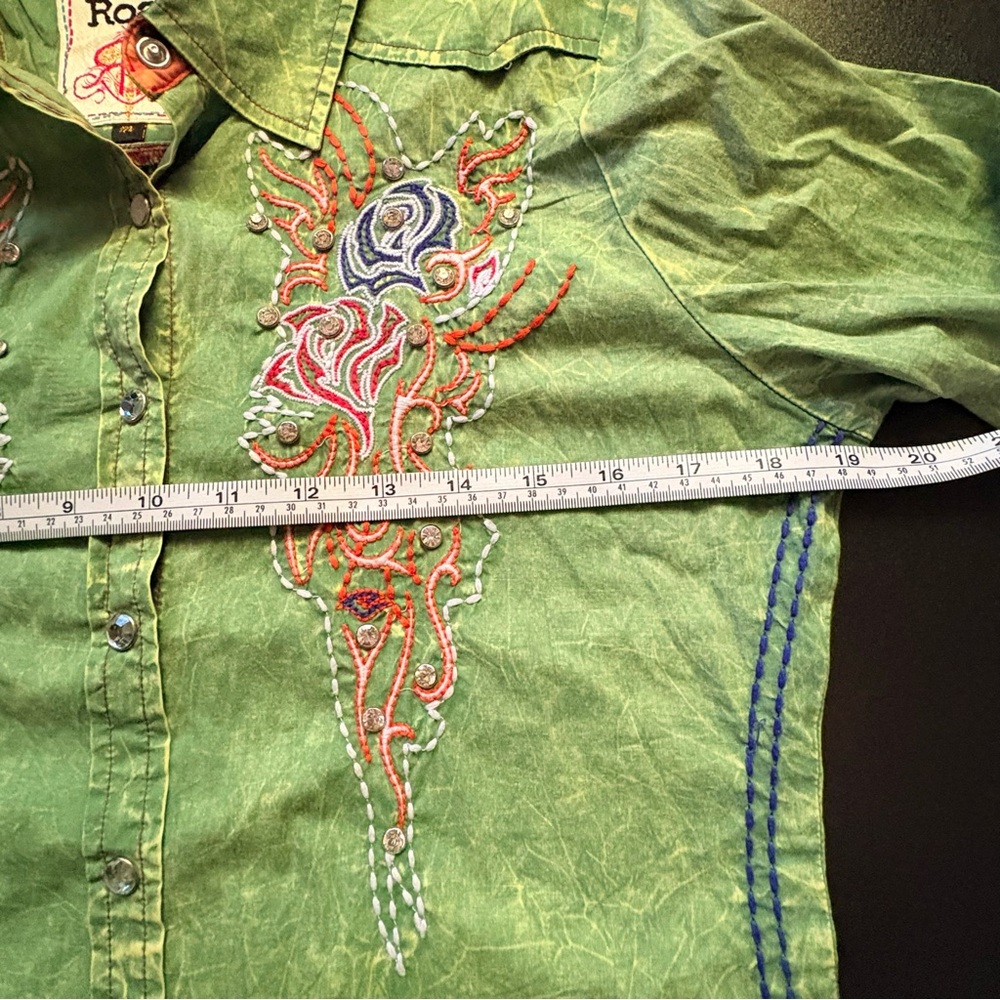 Roar western shirt embroidered pearl buttons cowgirl fitted acid wash medium - Picture 8 of 11